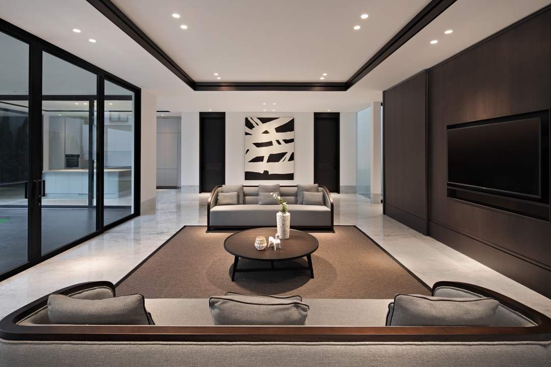 Design Interior Living Room ruang tamu mewah di BSD serpong luxury hitam putih Soft Warm hangat Brown